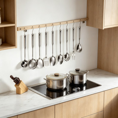 9-Piece Stainless Steel Cooking Utensil Set With Extended Handles & Hanging Holes