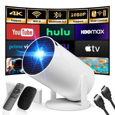 Mini Projector With Wifi And Bluetooth Built-In Apps Smart Projector Support 4K 1080P FHD 180° Adjustable Auto Keystone Compatibile With HDMI/TV Stick