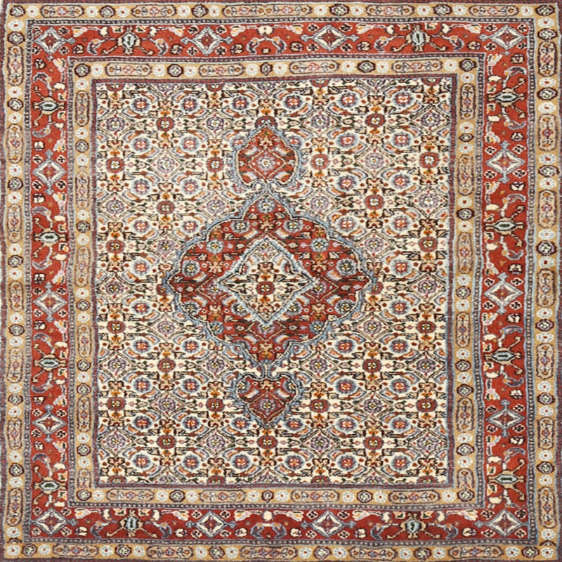 Tapis en laine beige / rouge, Rond 8 pi