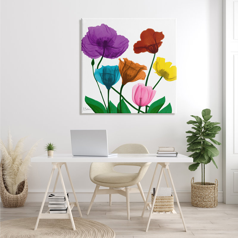 Bold Summer Blooming Florals Translucent Rainbow Flowers Gray Farmhouse, H 36 po x l 36 po x P 1,5 po