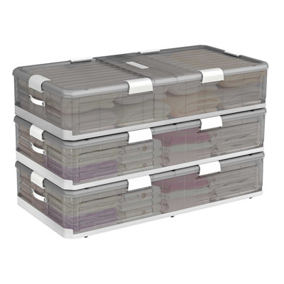     Ensemble de 3 bacs de rangement sous le lit empilables de 7,7 po de hauteur sous le lit avec roulettes (ensemble de 3)