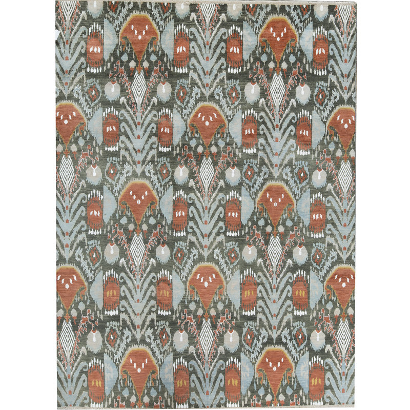 Tapis gris et rouille de haute qualité noué à la main