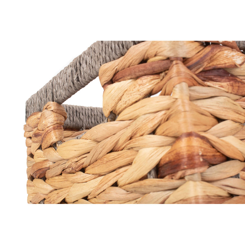 Water Hyacinth Rectangular Storage Basket with rope Border, 21cm H x 42cm W x 30cm D