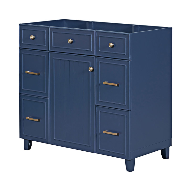 Base de meuble-lavabo avec trois tiroirs, Bleu marine