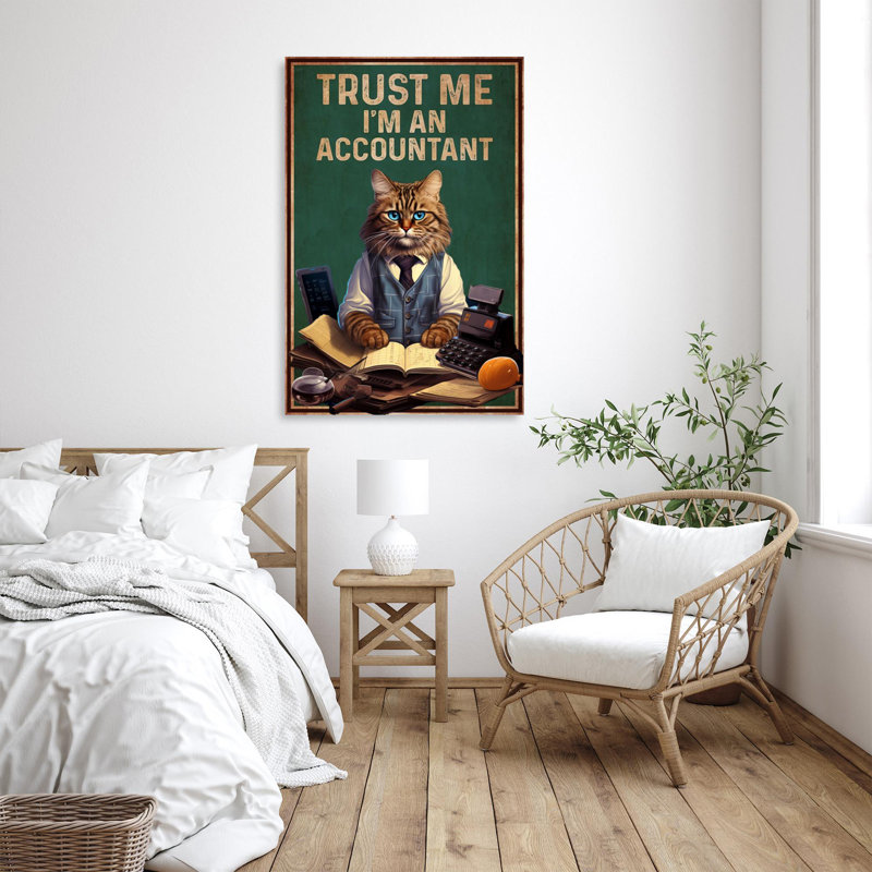 «Cat Trust Me Im An Comptant», reproduction d'art rectangulaire sur toile tendue 2 pièces, H 14 po x l 11 po x P 1,25 po