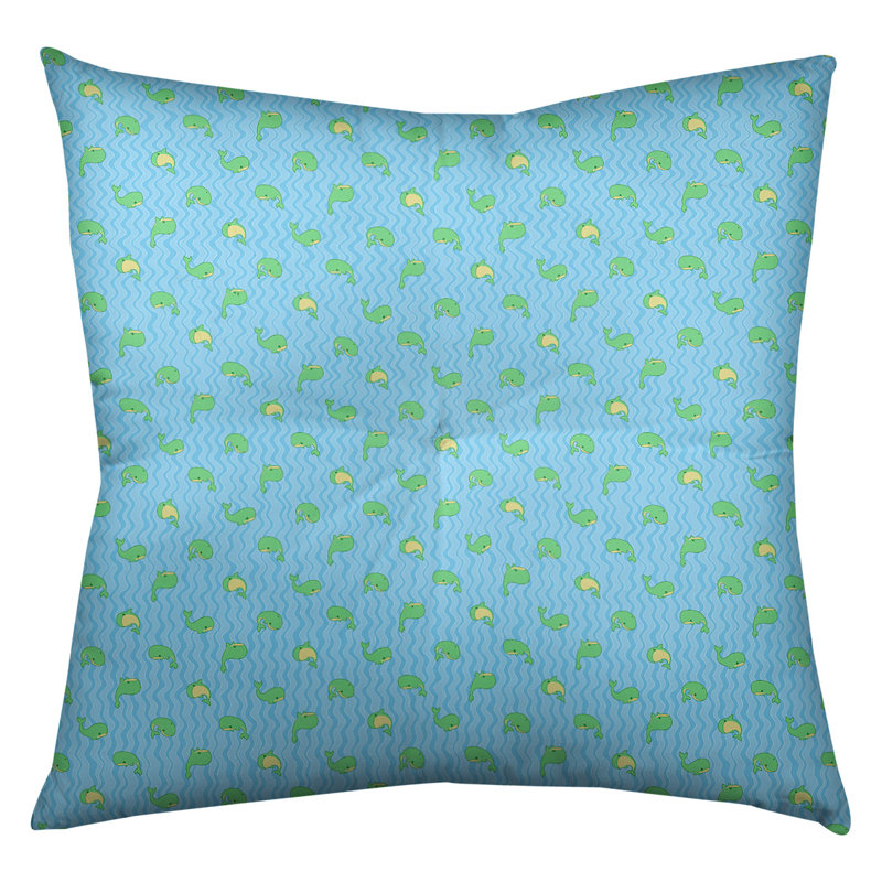 Coussin Katelyn Elizabeth Whales, 30 po x 30 po, Bleu / vert