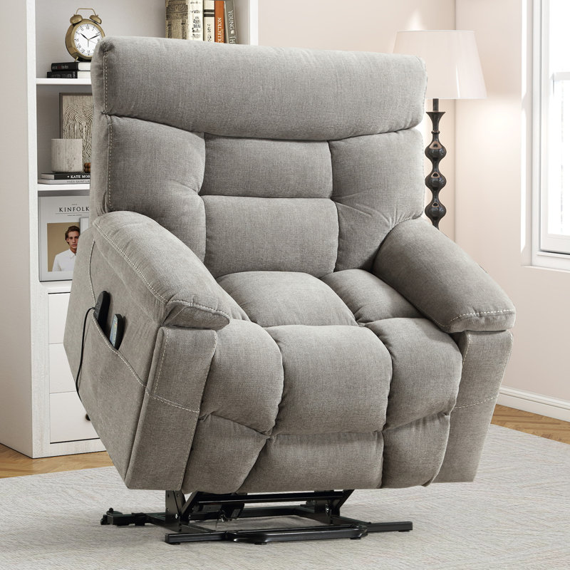 Fauteuil de massage surdimensionné et chauffé en microsuède de 41,6 po avec porte-gobelet, Gris clair