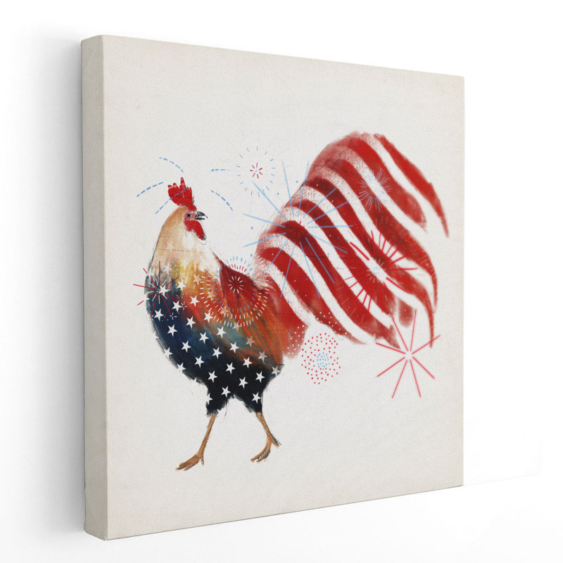 «Rooster Fireworks I», reproduction d'art sur toile, H 20 po x l 20 po