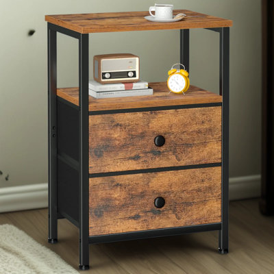 Nightstand With 2 Fabric Drawers And Open Shelf, Industrial Modern Bedside Table Or End Table For Bedroom And Living Room, Compact Storage Solution
