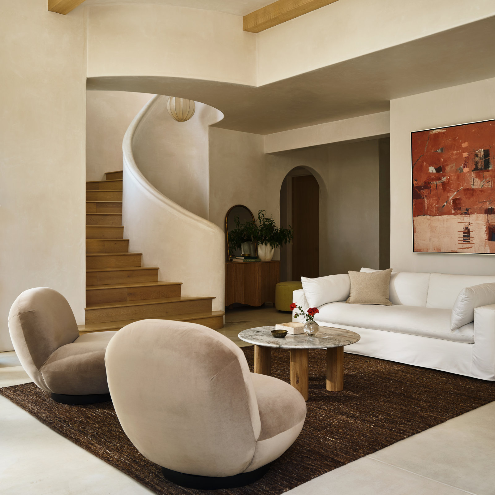 Slipper Chair, Light Brown Velvet