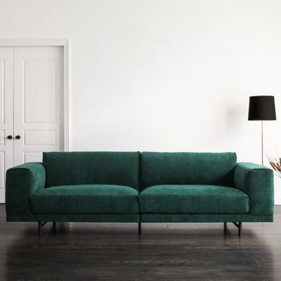 Retro Dark Green Minimal Straight Sofa