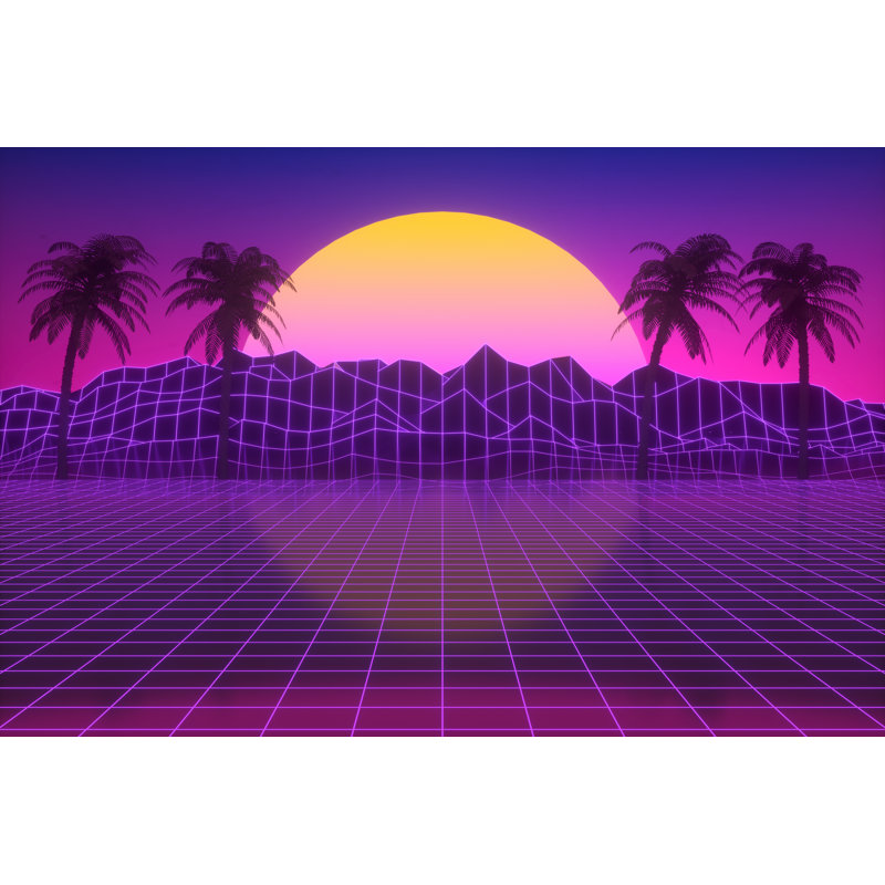 Retro Futuristic Sun 1 Piece Wrapped Canvas Wall Art, 51cm H x 76cm W x 3.8cm D