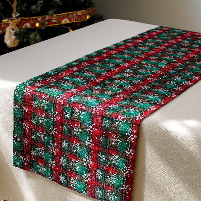 Holiday Tartan Plaid Snowflake Multicolor Christmas Table Runner 13" W X 73" L