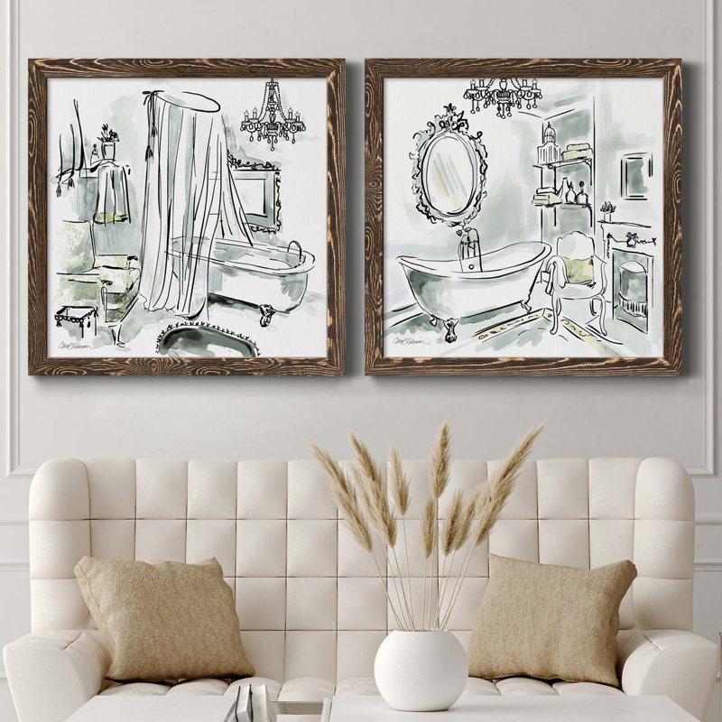 «Opulent Bath I», ensemble de 2 peintures sur toile encadrées, Érable encadré, H 31,5 po x l 63 po x P 1,5 po