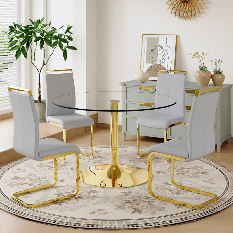 5 - Piece Pedestal Dining Set, 29.5"H x 47"L x 47"W, Dark Gray