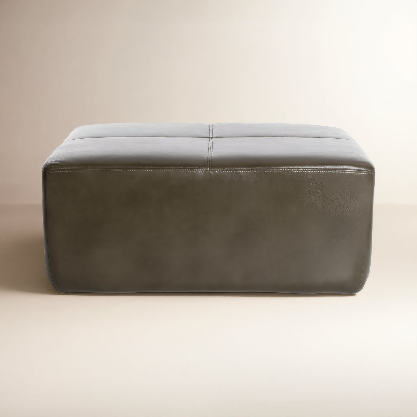  Hartwell 35" Square Genuine Leather Ottoman, Army Genuine Leather
