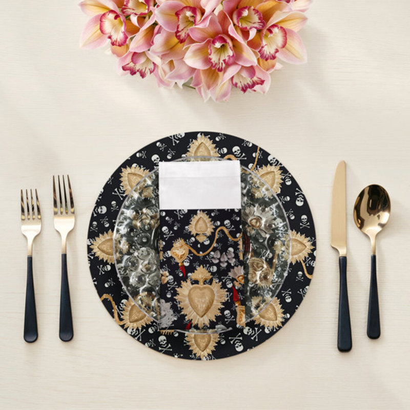 Serviettes de table en satin de coton Ex vot Skulls