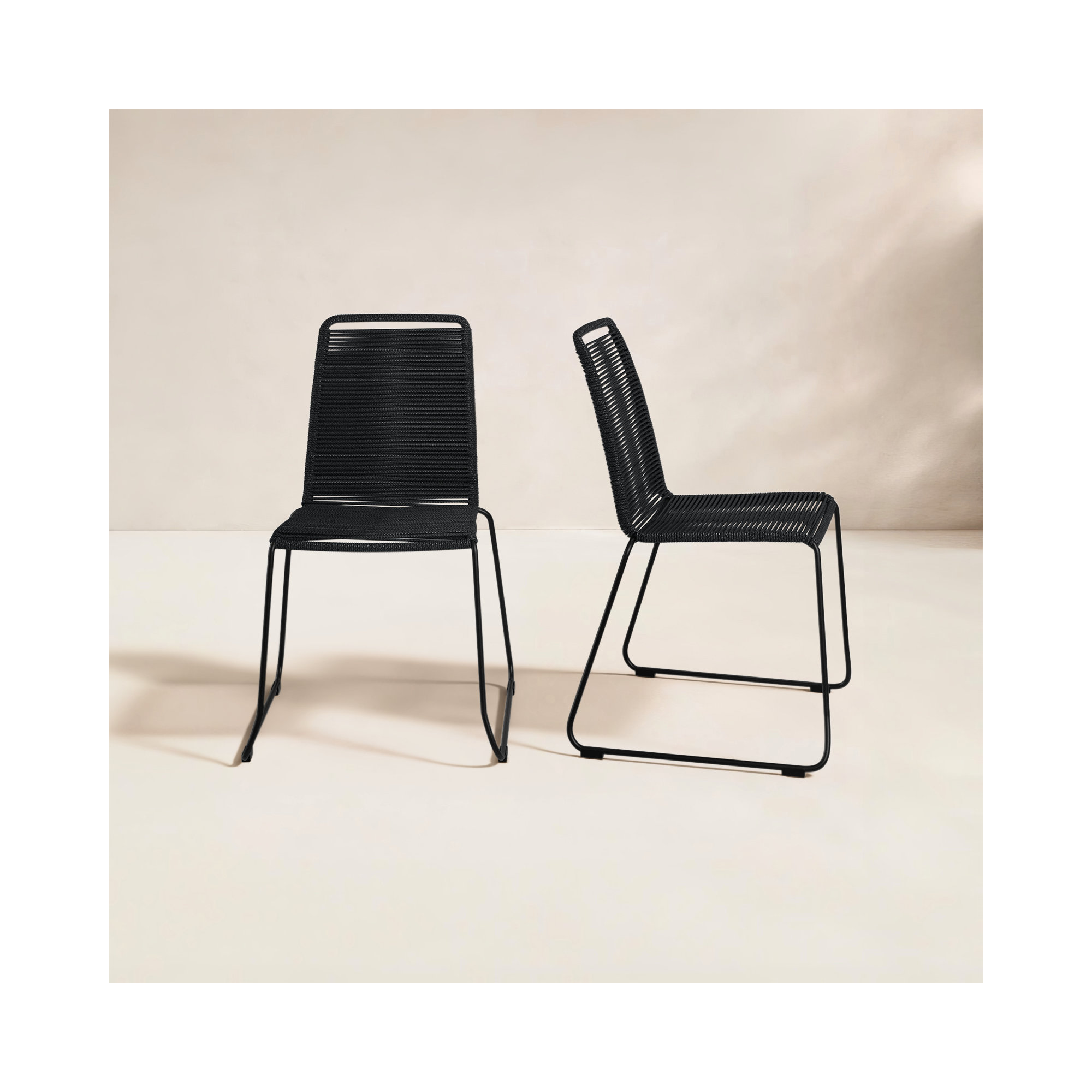 Camberlynn Premium All-Weather Wicker Outdoor Stacking Dining Side Chair, Black