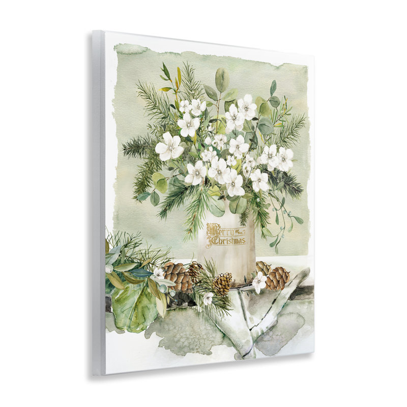 Vase de fleurs blanches de Noël, estampe numérique par Livi Finn