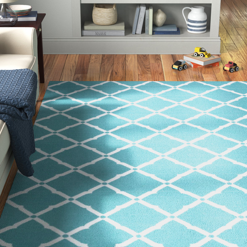 Tapis géométrique intérieur / extérieur bleu turquoise, Rectangle 10 pi x 13 pi