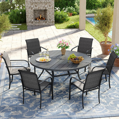 Ensemble de salle à manger 7 pièces avec chaises empilables PVC-coated polyester