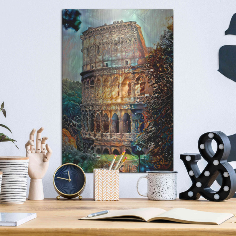 «Rome Italy Colosseum» par Pedro Gavidia, art mural en métal, L 12 po x H 16 po