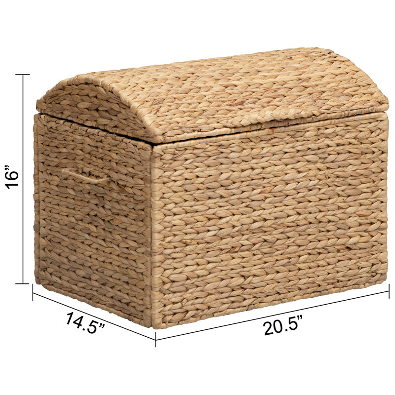 Heavy-duty Water Hyacinth Wicker Storage Trunk with Metal Frame and Arch Lid