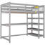 Lit mezzanine simple gris avec dessous de tablettes et bureau - Fabrication en bois massif robuste pour un rangement efficace dans la chambre à coucher-519916019-519916016
