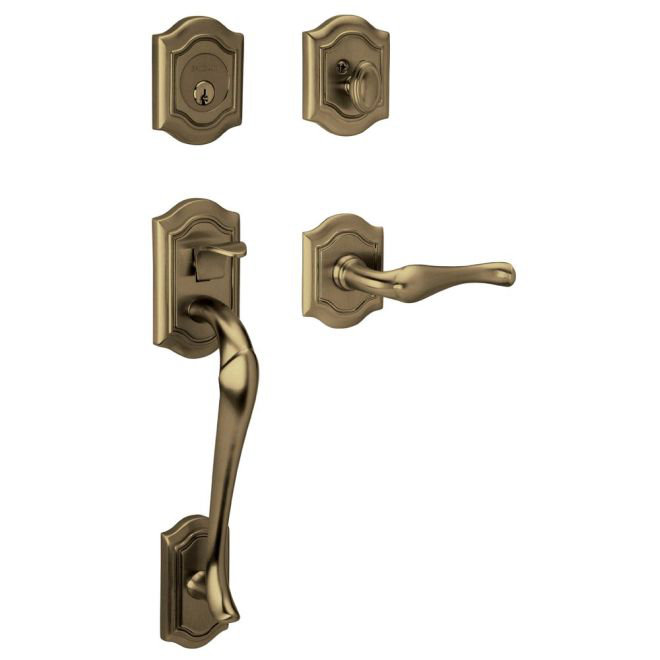 Complete Inactive Bethpage Dummy Handleset with Lever and Rosette, Satin Brass & Black, Right