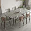 Ensemble de table de salle à manger pour 4 personnes en pierre frittée rectangulaire brun + bois massif-124973779