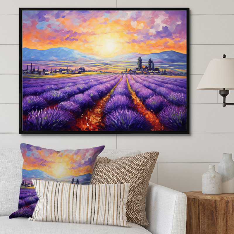 Vangogh Lavender Fields I, encadré sur toile par Vincent Van Gogh, peinture, H 16 po x l 32 po x P 1 po, Cadre flottant noir
