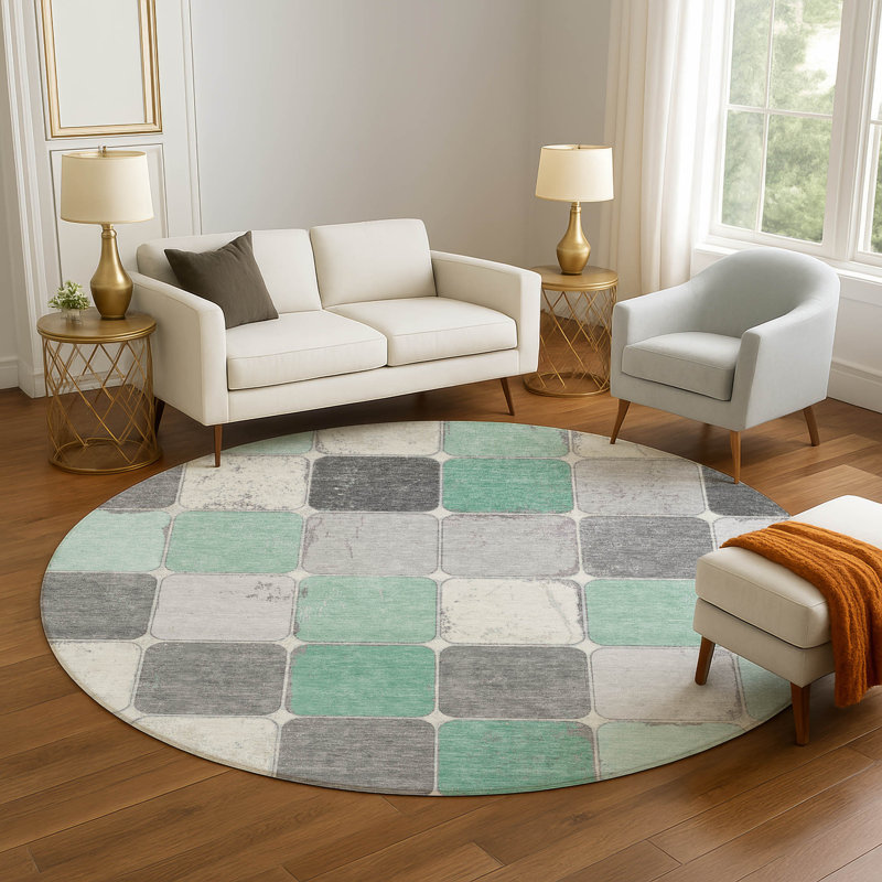 Premium Machine Washable Mayfield Geometric Rug, Round 8'