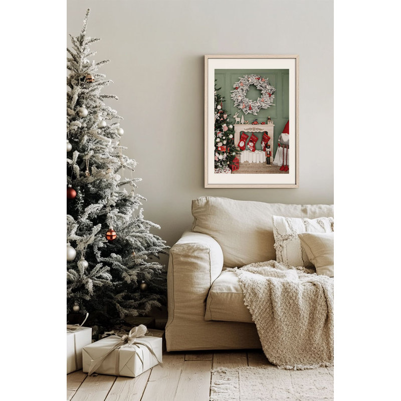 «Festive Christmas», peinture encadrée décorative de 13,0 po x 19,0 po | Cadre 100% bois massif (épaisseur: 0,8 pouce), œuvre d'art 100% MDF | Impression numérique pour des couleurs vives, décoration murale parfaite pour la maison et le bureau