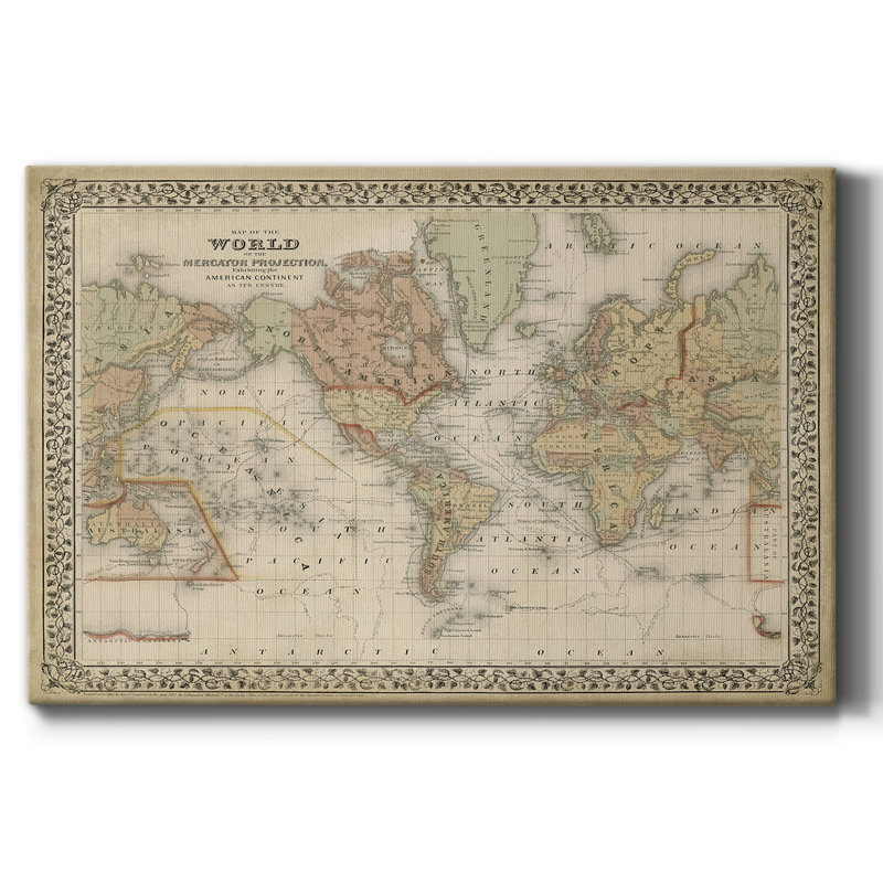 Impression sur toile tendue de la carte du monde de Mitchell, H 40 po x l 60 po x P 1 po