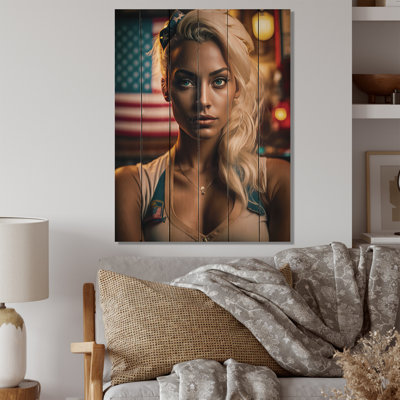 American Beauty V - Woman Sensual Print on Natural Pine Wood