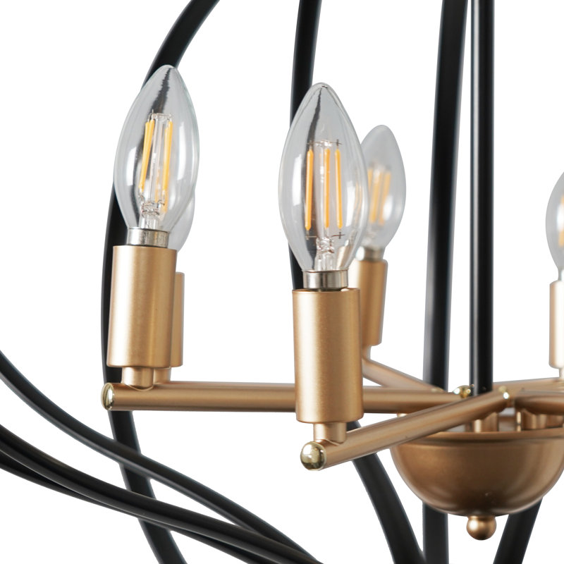 Lustre de ferme noir à 8 lumières à intensité variable