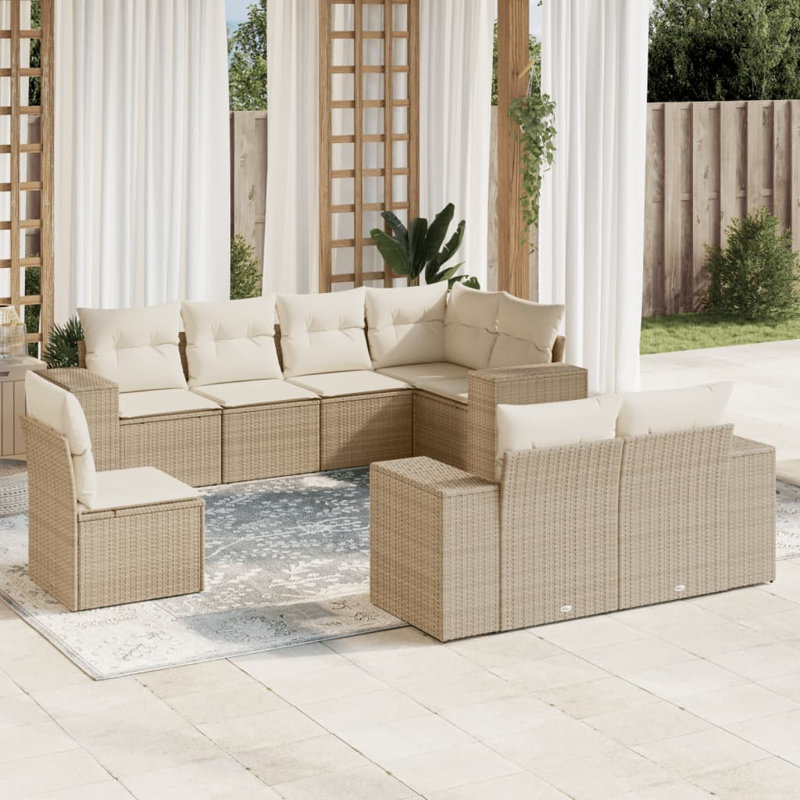  Grand canapé modulaire en rotin PE, Blanc, crème, Beige