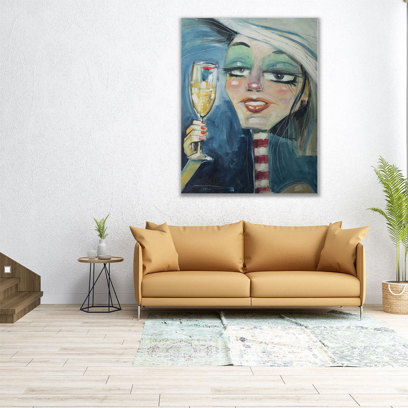 Trixie with Champagne - reproduction d'art sur toile, H 20 po x l 16 po