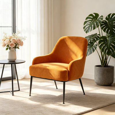 Black Velvet Accent Chair with Metal Legs, Modern Upholstered Armchair with Thick Dense Foam Cushion & Heavy Webbing, Comfy Side Chair for Living Room Bedroom Office