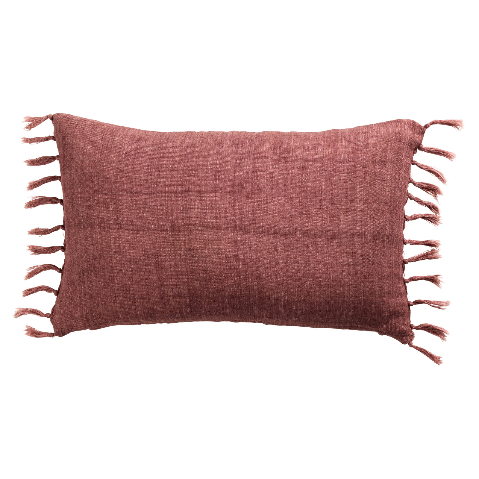 Sharron Tassels Linen Lumbar Throw Pillow, Rose, Down