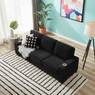 83.86 Inch Corduroy Fabric Sofa, Modern Compressed Couch, 3-Seater, Comfortable And Stylish For Living Room, Bedroom, Or Office