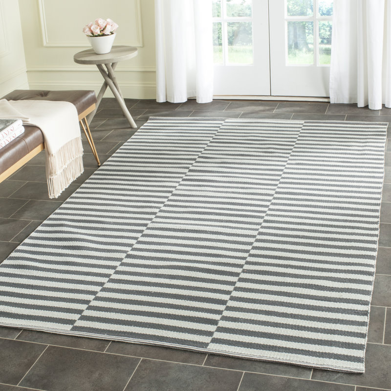 Tapis ivoire / gris en coton Ilona, Rectangle 7 pi x 9 pi