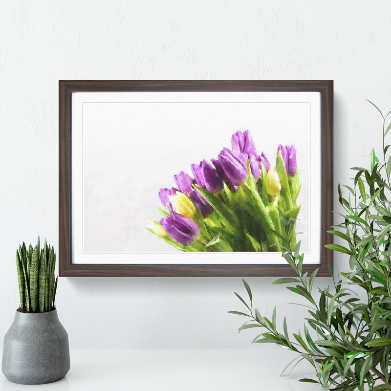 Yellow and Purple Tulips - Picture Frame Painting Print, 45cm H x 63cm W x 2cm D, Walnut Framed