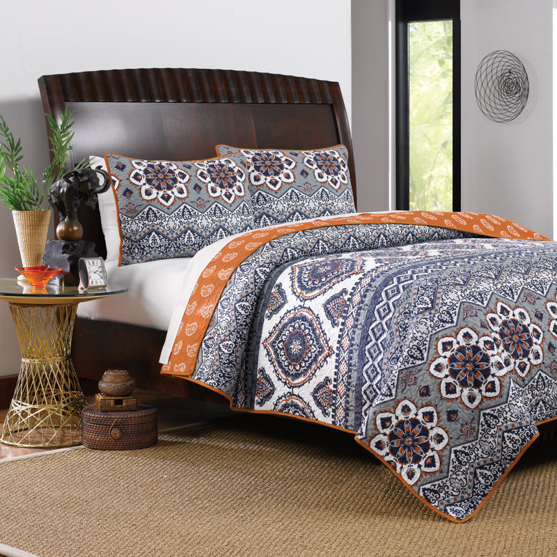 Ensemble de courtepointe pour grand lit 3 pièces Greenx Home Fashions Medina Safran 90 x 90 + 20 x 26 (2), Safran
