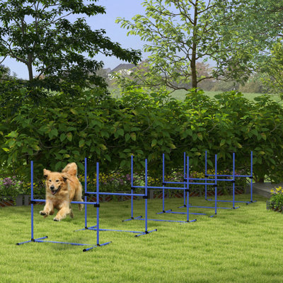 Dog Agility Training With 6 Adjustable Bars, Blue & Hurdle Bars Carry Bag Piece Gear Jump