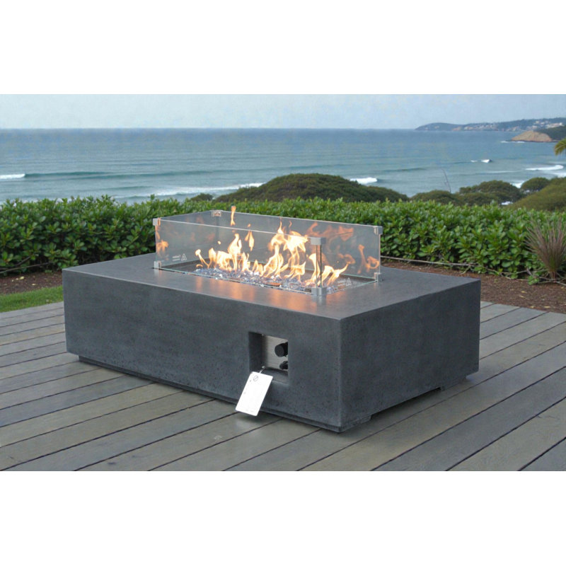 The Ember Crest Gas Concrete Fire Table Dark Gray Rectangle Propane Gas Table, Black