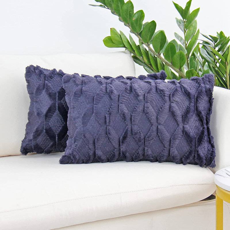 Set of 2 decorative rectangle throw pillows (come with 330g each inserts) size 12"x20" , Navy, 12"H x 20"W, Polyester