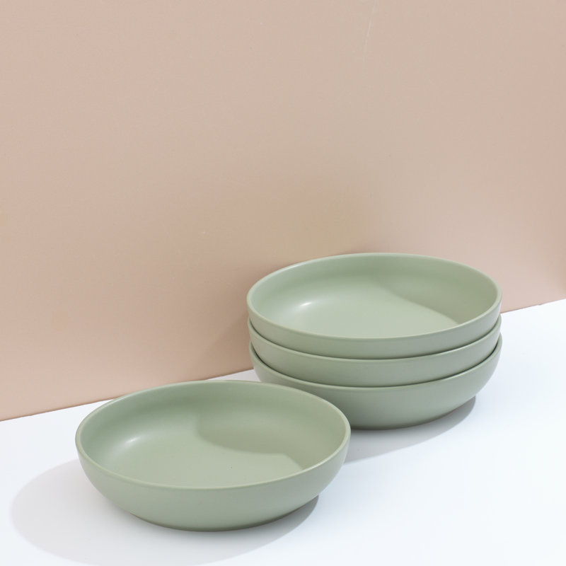 JoyJolt Mesa 4-Piece Stoneware Pasta Bowl Set, 40 oz, Vert sauge mat