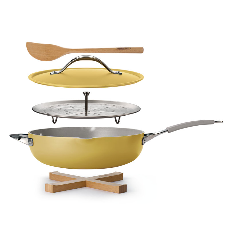 Tramontina 5 Qt Ceramic Non Stick All In One Plus Pan 5 Pc Set, Yellow