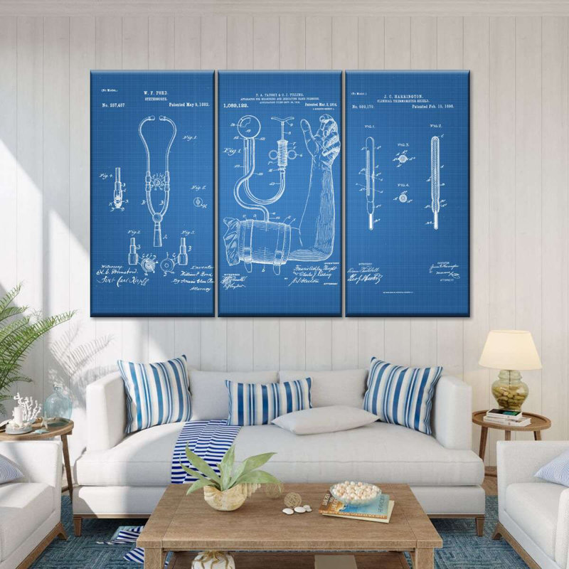 Reproduction d'art sur toile brevetée bleue, H 24 po x l 38 po x 1,25 po